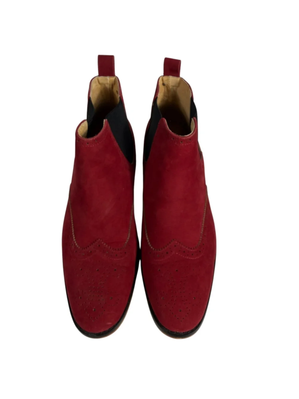 Gino Vitale Wingtip Chelsea Boots Red Leather Round Toe Slip On Formal Men's 10